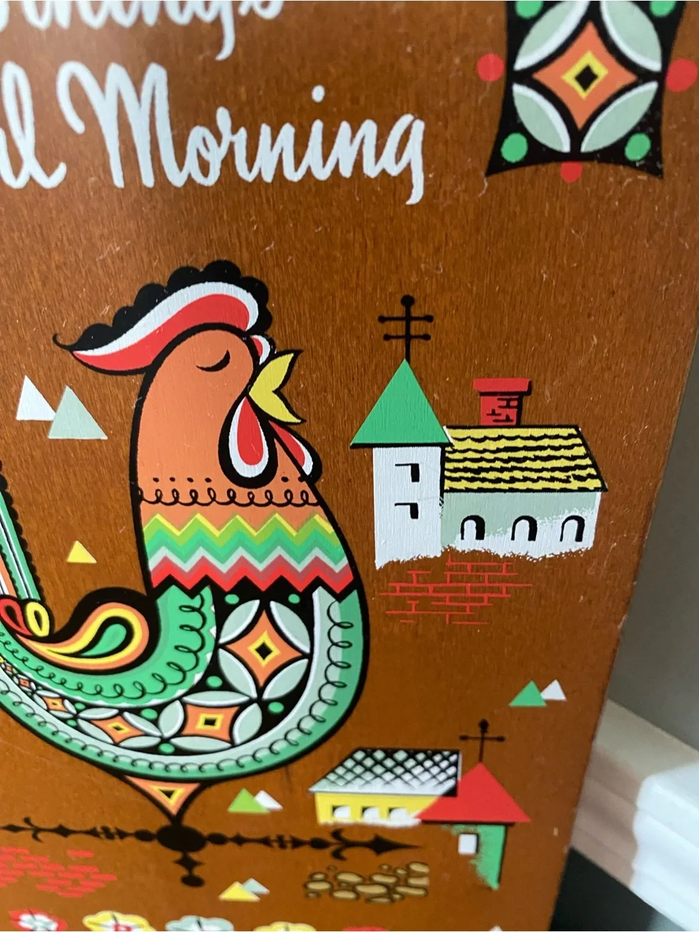 Vtg MCM Berggren Trayner Swedish Folk Art Wood Cutting Board Rooster Wall Art